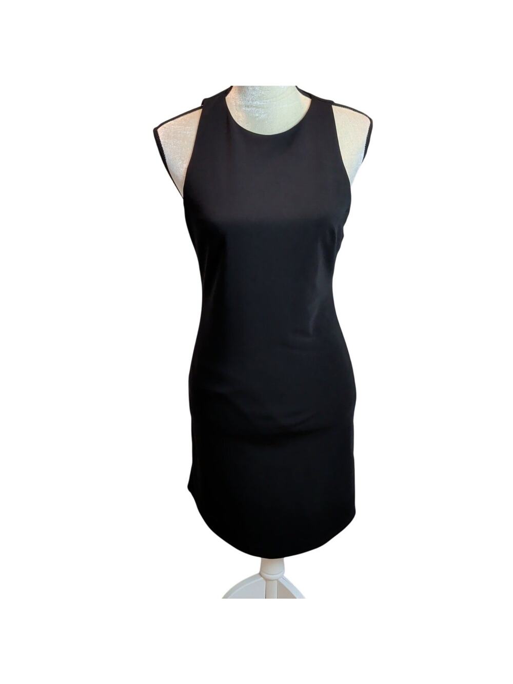 Alice + Olivia Women Sz 10 Black Stretch Ponte Sheath Dress High Neck Sleeveless